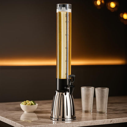 OGGI Beer Tower 88oz - Beverage Dispenser with Spigot & Ice Tube, Margarita Tower, Mimosa Tower, Perfect Drink Dispensers for Parties, Drink Tower, Holds 6 Pints of Beer – Stainless