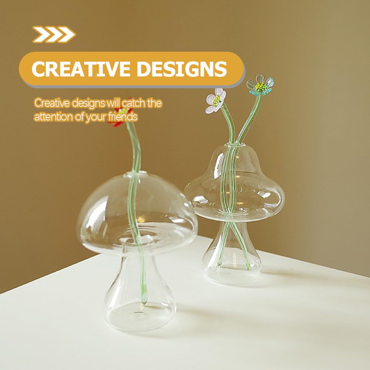 NUSITOU 2pcs Glass Mushroom-Shaped Hydroponic Flower Vases Decorative Desktop Home Office Plant Holders for Terrarium and Floral Arrangement