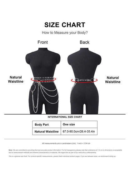 WARANDOD Women Double Layer Waist Belt with Chain, Adjustable Faux Leather Alloy Hip Belt for Street Style Festival Outfits(Waist 26.4-35.4in)
