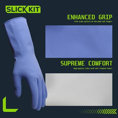 Rubber Kitchen Cleaning Gloves, Reusable Dishwashing Gloves, Non-Slip, with Flocked Liner, 3 Pairs (Pink+Yellow+Blue) (Medium)