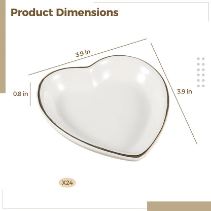 Toyosport 24 PCS Heart Shaped Trinket Dishes, Ceramic Jewelry Trays for Earrings, Necklaces, Bracelets, Engagement Wedding Ring Dish, Elegant Golden Edge
