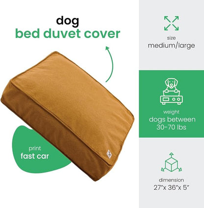 Molly Mutt Fast Car Dog Bed Duvet Cover, GOTS-Certified 100% Cotton Canvas Cover for Dog, Puppy, or Cat Bed, Durable, Washable, and Free of Harmful Chemicals, Medium/Large, 27"x36"x5", Mustard Yellow