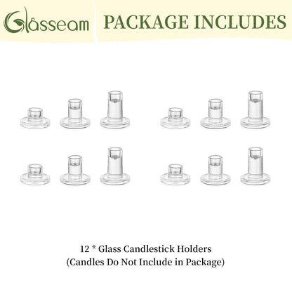 Glasseam Taper Candle Holders Bulk: 12 Pcs Glass Candlestick Holders for Tapered Candles Set Small Clear Candle Sticks Holder Decor for Wedding Table Centerpiece Holiday Christmas Decorations
