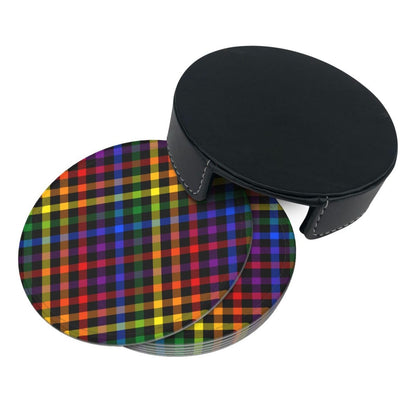 6 Pcs LGBT Gay Pride Coasters with Holder Rainbow Round Coasters Drink for Kitchen Dining Home Table Decor