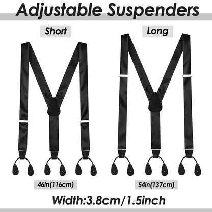 Yearntown Silk Suspenders for Men Black Tuxedo Formal Y Back Suspenders Men 54inch Formal Button End Braces for Tuxedo Pants(Trendy)