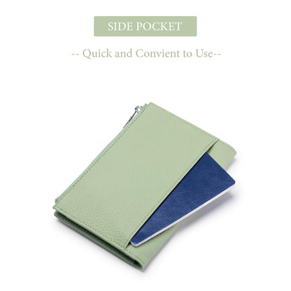 Leather Passport Holder for Women, Slim RFID Blocking Travel Wallet, Compact Passport Wallet with Zippered Coins Pocket and SIM Slots, Ladies Passport Cover Case