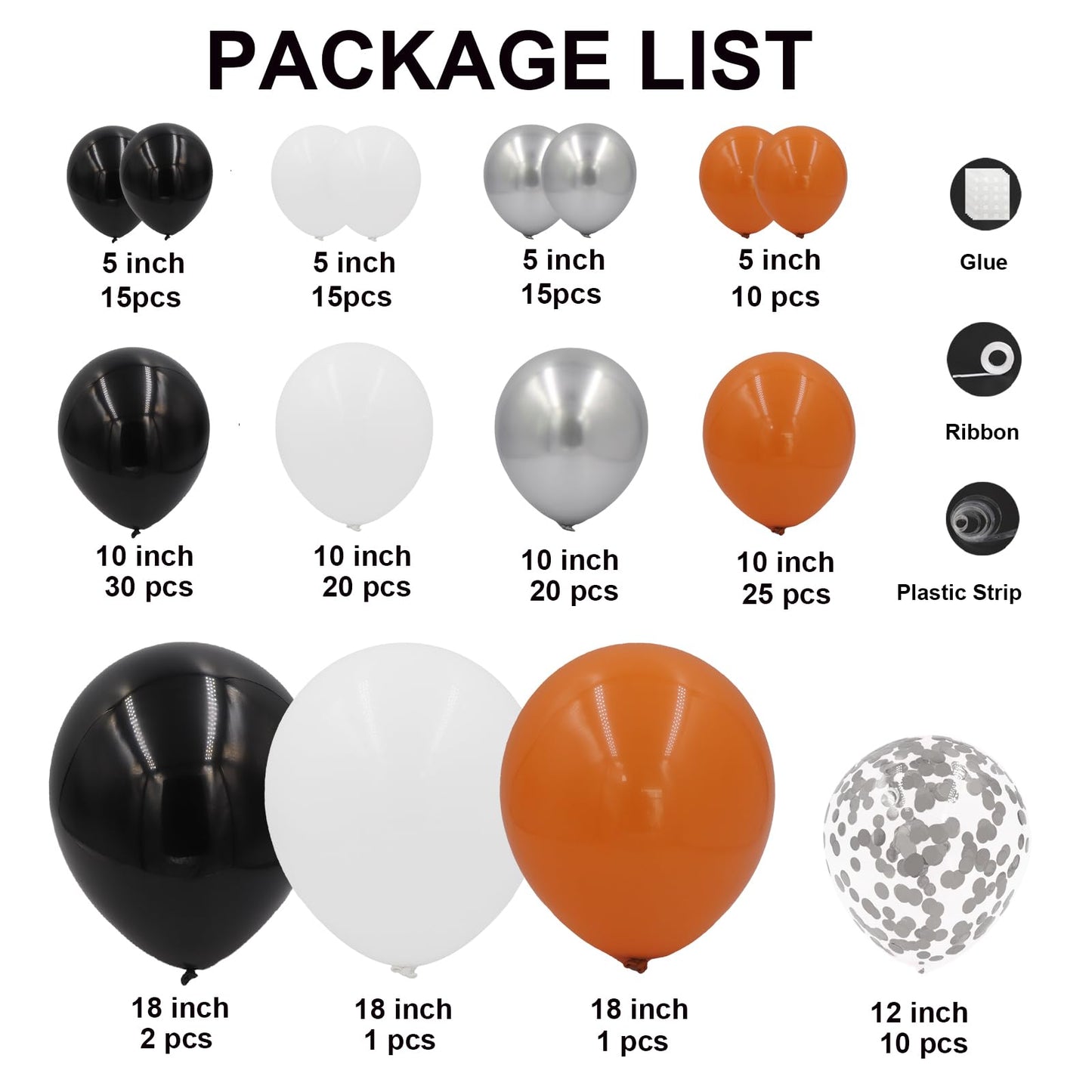 Orange and Black Balloons Arch Kit 164pcs Orange Black White and Chrome Silver Confetti Balloons for Baby Shower Graduation Halloween Fall Themed Birthday Party Decorations