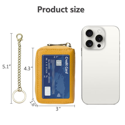 imeetu RFID Credit Card Wallet, Genuine Leather Zipper Card Case Holder with Removable Keychain(Max - Yellow)