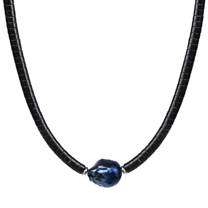 TIYO Mens Necklace Black Pearl Pendant Men’s Beaded Necklace for Men Jewelry Beach Surfer Necklaces for Fathers, Boyfriend, Husbands Gifts (01 black, 18")