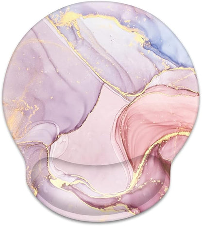 WAVEYU Pink Golden Marble Mouse Pad with Wrist Support, Mouse Mat for Women Non-Slip Rubber Base Mousepad for Desk Laptop Gaming Working Computers Easy Typing & Pain Relief