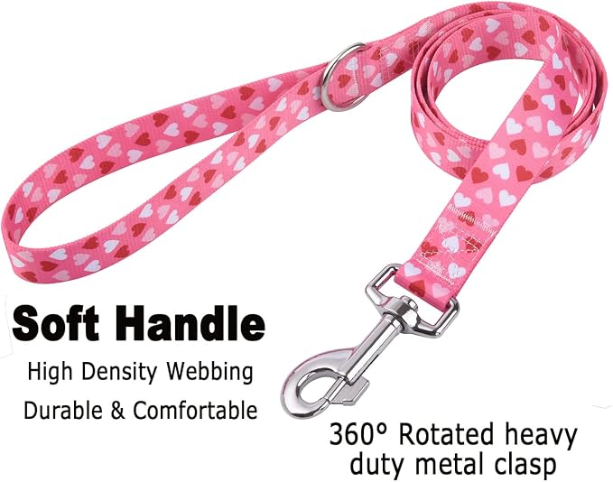 Mihqy Dog Collar and Leash Set - Adjustable Heart Dog Collar - Love Theme - Perfect for Small Medium Large Dogs(Pink Heart Set,M)