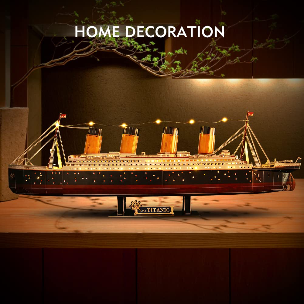 CubicFun Titanic 3D LED Puzzles for Adults 88 CM 266 Pieces,Titanic Toys for Teens, Home Decor Birthday Gifts Adults Gifts for Mom