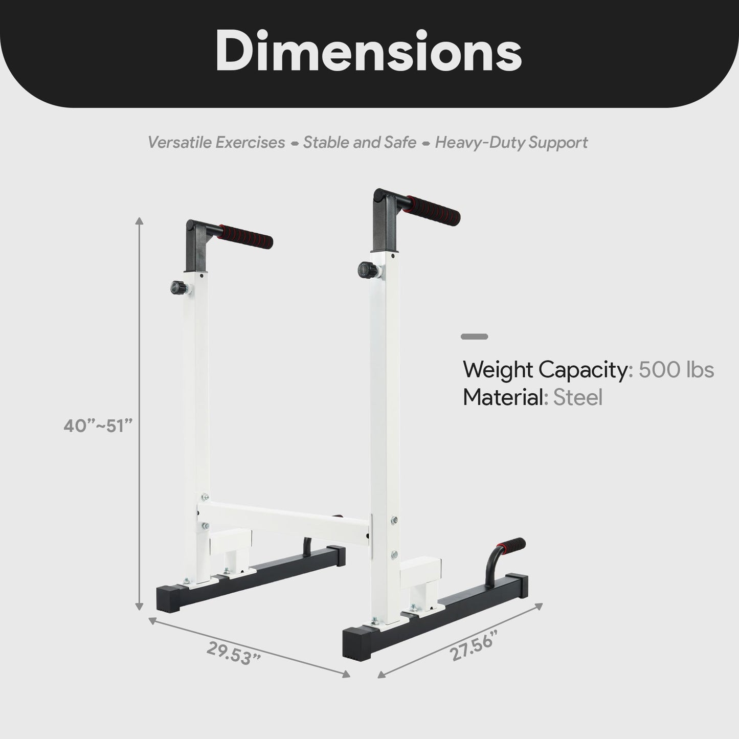 BalanceFrom Steel Frame Dip Station with Adjustable Height, 500 Pound Weight Capacity – Upper Body Workout Home Gym Equipment for Triceps, Push & Pull Ups, Leg Raises, and Bench Press
