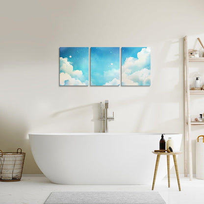 Feelyou Blue Galaxy 3 Piece Canvas Wall Art for Living Room Bedroom Starry Sky Wall Art for Home Decor Dreamy Nebula Office Decor Artwork Blue White Picture Painting Posters
