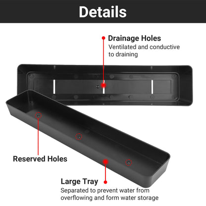 GREANER Window Boxes Planters with 4inch Colorful Plant Label, 3PCS 16x3.8 Inch Black Rectangle Planters Box with Drainage Holes and Trays, Herb Succulents Flowers Plastic Pot for Windowsill, Garden,