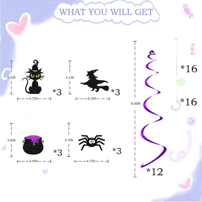 24pcs Halloween Hanging Swirl Decorations, Witch/Cauldron Signs Ceiling Whirl Streamer Hanging Banner, Baby Is Brewing Hanging Swirls for Halloween Party Decoration