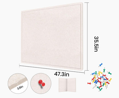 Large Bulletin Board, 48 X 36 inches Felt Board Notice Pin Board, 4' x 3'Cork Board Alternative for Wall, Self-Adhesive Vision Board Mood Board Foldable Photo Board with 30 Pushpin (Oatmeal)