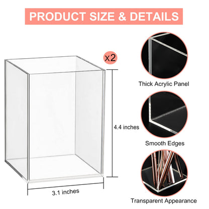 Mototo 2 Pieces Clear Acrylic Pen Holder & Pencil Cup Clear Makeup Bush Holder Acrylic Desktop Stationery Organizer for Office School Home Desk Accessories - 2 Pack, Square