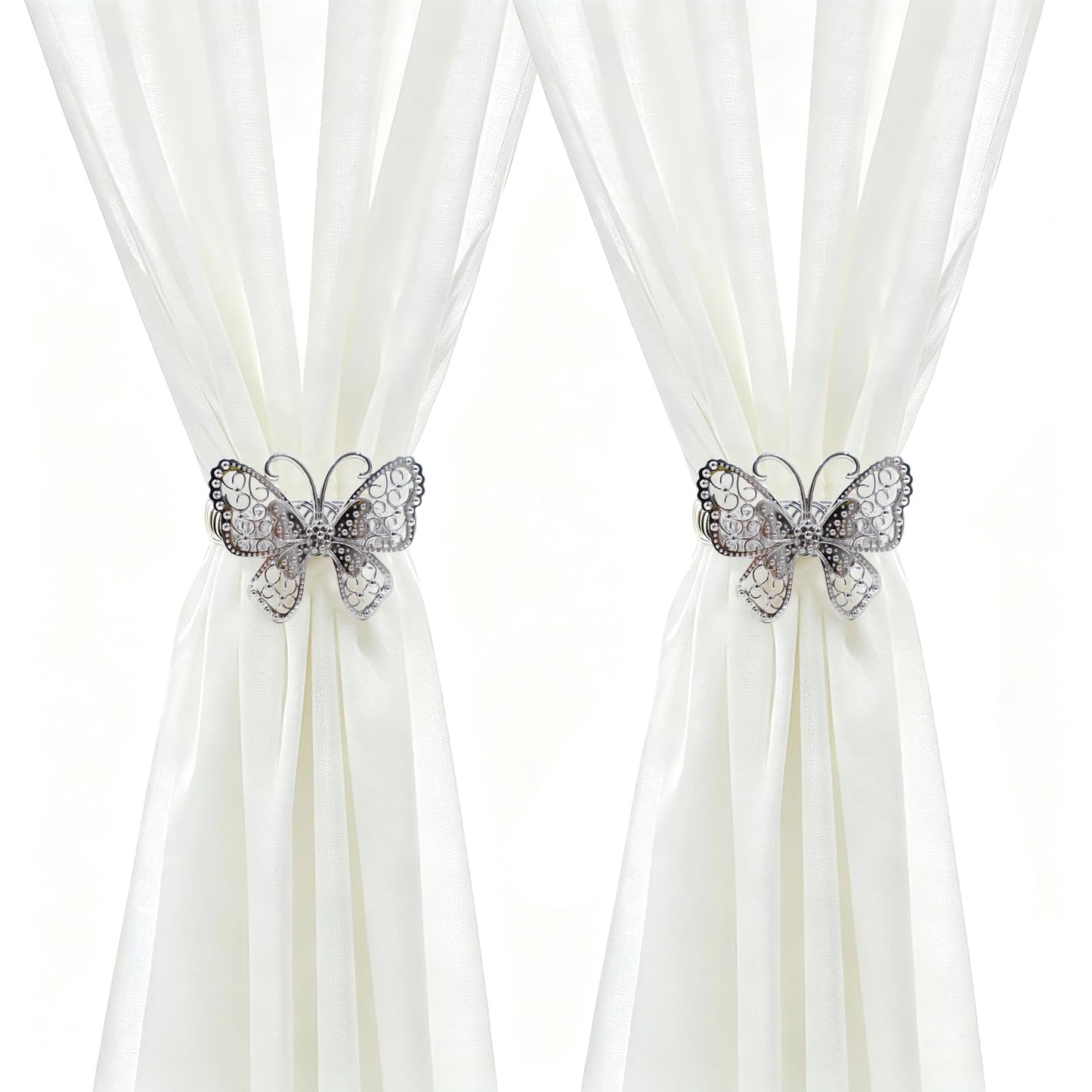 Yidaz 2 Pcs Silver Butterfly Curtain Tiebacks Decorative Drapery Holdbacks Elegant Metal Tie Backs for Curtains Window Treatment Accessories for Living Room
