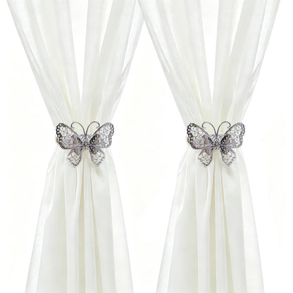 Yidaz 2 Pcs Silver Butterfly Curtain Tiebacks Decorative Drapery Holdbacks Elegant Metal Tie Backs for Curtains Window Treatment Accessories for Living Room