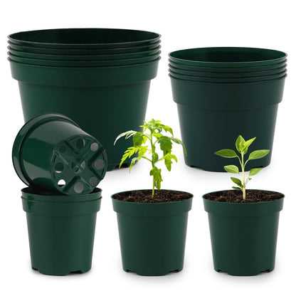RooTrimmer 15 Pack 4/6/8 Inch Plant Nursery Pots, Sturdy Plant Pots with Drainage Holes, Ideal for Seedlings, Indoor/Outdoor Use, Green
