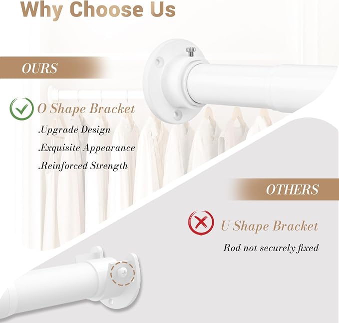 Closet Rod Adjustable 17 to 83 Inch, 1-1/4” Diameter, Closet Rods for Hanging Clothes, Stepless Metal Heavy Duty Hanging Rod for Closet Wardrobes Laundry RV (White)