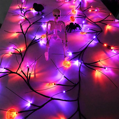 PALONMY Halloween Decor Lights 8.8 Ft 72 LED Willow Vine Twig with Timer Battery Operated Garland Light 12 LED Pumpkin 12 LED Bats and 48 Lights Halloween Party Decoration for Home Wall Fireplace