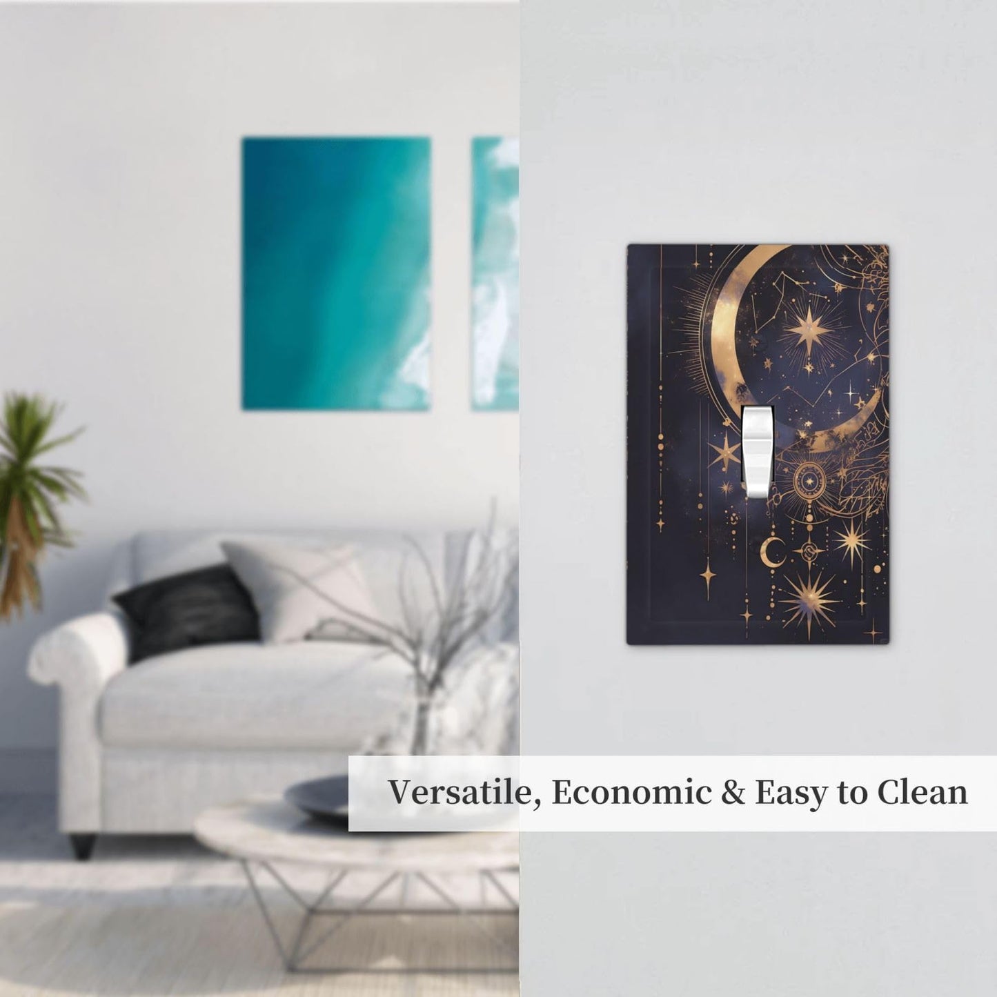 Nadoabtm Decorative Light Switch Cover Plate Gothic Celestial Gold Moon Stars 1 Gang Single Toggle Decorate Switch Plate Cover Wall Plate Electrical Outlet Covers For Home Farmhouse Decor