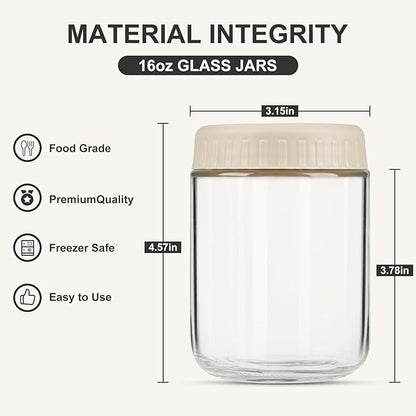 SHOWIN Overnight Oats Containers with Lids, 16oz Glass Jars with Lids 8 pcs, Apricot, Wide Mouth Mason jars for Salad, Yogurt, Snacks, Meal Prep