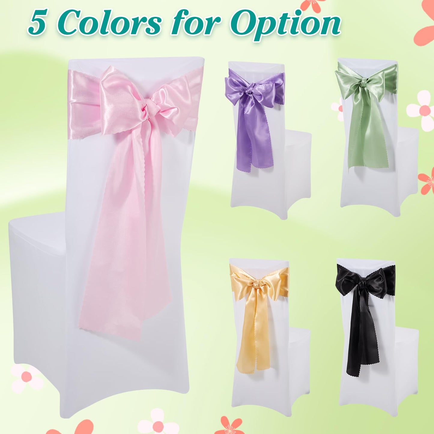 Pack of 80 Sage Green Satin Chair Sashes Bows Ties Upgraded 7 X 108 Inch Chairs Ribbons for Festive Gift Hotel Wedding Ceremony Halloween Christmas Thanksgiving Party Banquet Event Decoration