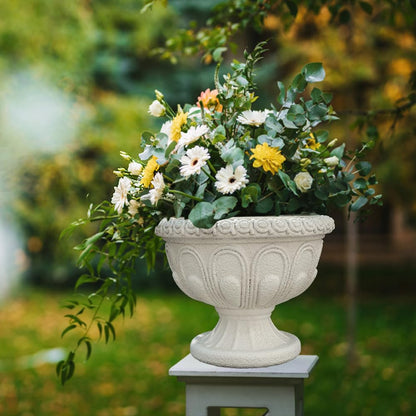 Chambtalie Elegant Outdoor Flowerpot European Style Beige Resin Crafts for Plants Decorative Outdoor Statue Pot Ideal for Yard and Garden Balcony Decor (1424)