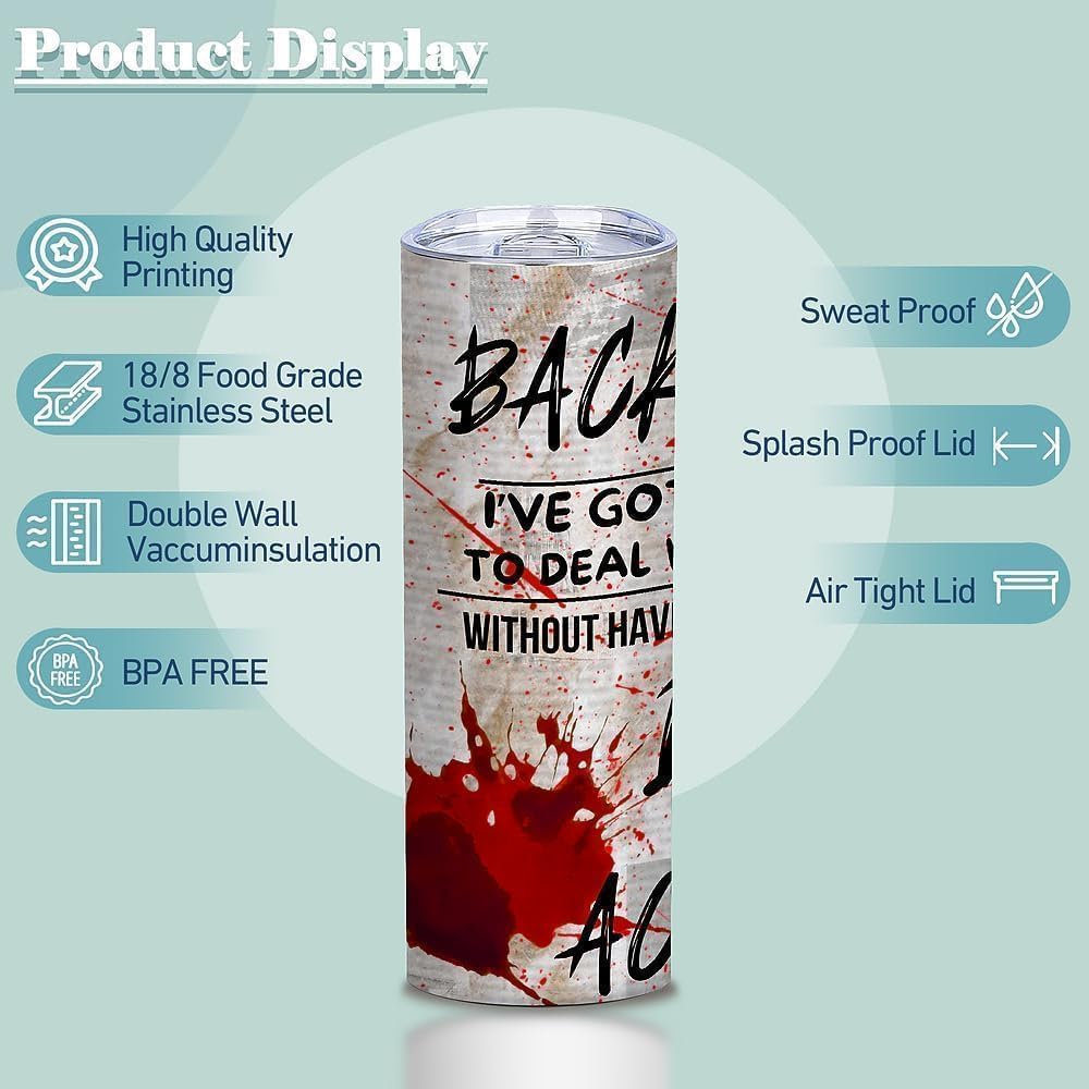 ATHAND Back Off True Crime Gifts,20 Oz Insulated Stainless Steel Iced Skinny Coffee Tumbler with Lid,Funny Crime Tumbler,Horror Gifts for Women Men,Friends,Coworkers,1 Pcs