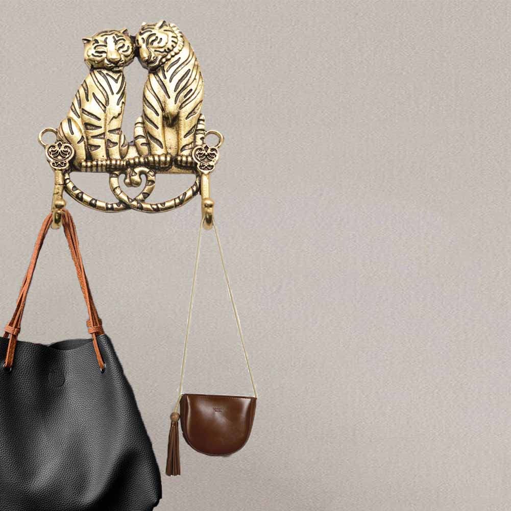 Cucumis 2 Pcs Coat Hooks Wall Mounted - Tiger Wall Hooks, Lovely Hanger Hooks, Bathroom Hooks - Pack of Hooks for Keys, Gowns, Coats (Gold)