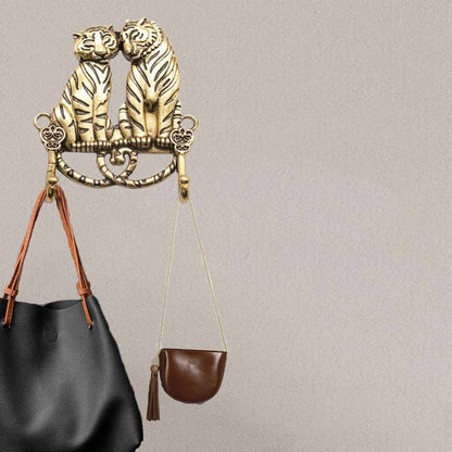 Cucumis 2 Pcs Coat Hooks Wall Mounted - Tiger Wall Hooks, Lovely Hanger Hooks, Bathroom Hooks - Pack of Hooks for Keys, Gowns, Coats (Gold)