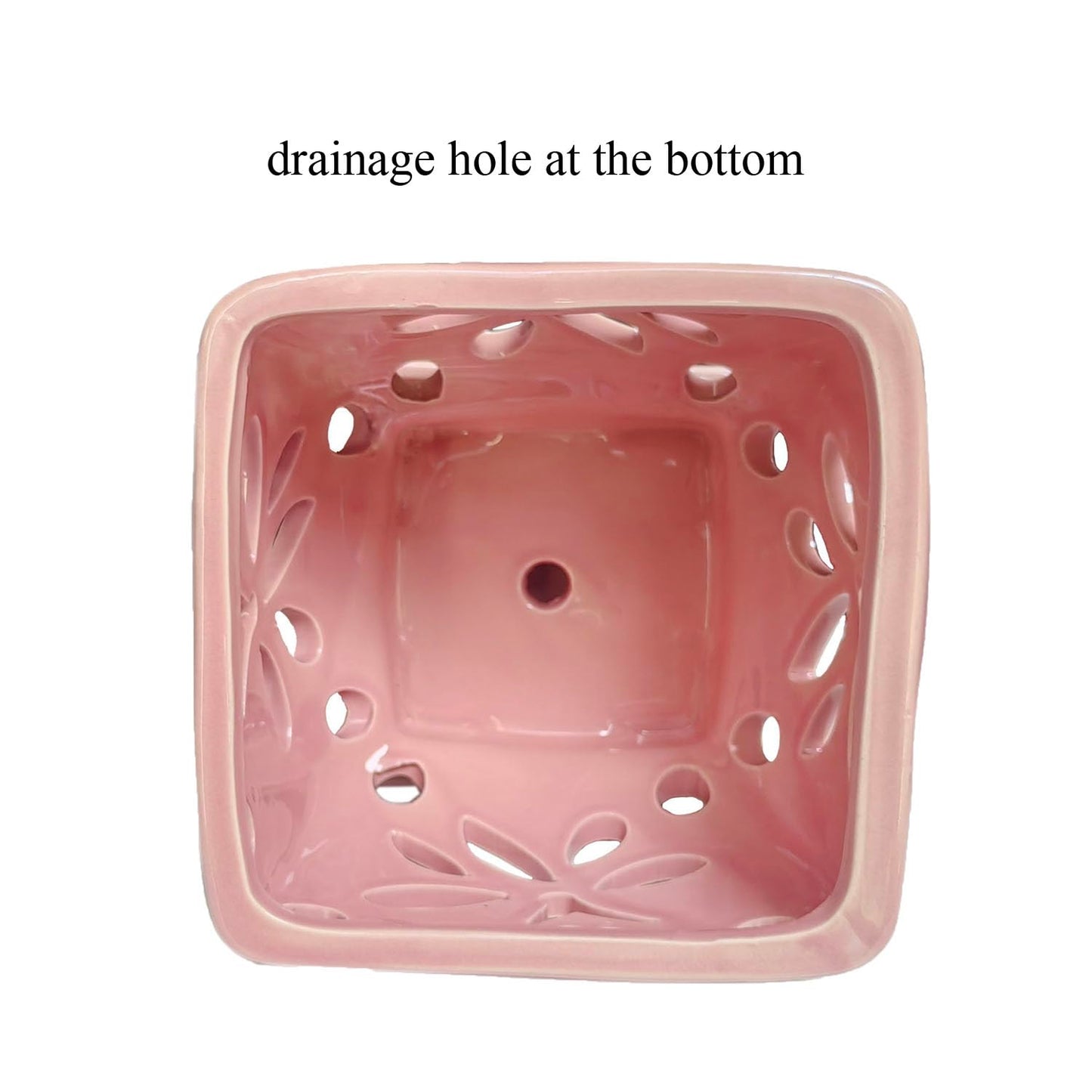 Grdthzey Orchid Pots with Holes Square Ceramic Orchid Planter Pots 5.5 inch (Pink)