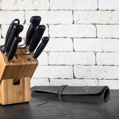 Autentico Genuine Buffalo Leather Small Knife Case Holder Chef's Knife Roll Holder Cutlery Sheath Carrying Case Organizer Storage Bag Travel Friendly Artist Gift for Men & Women Teak