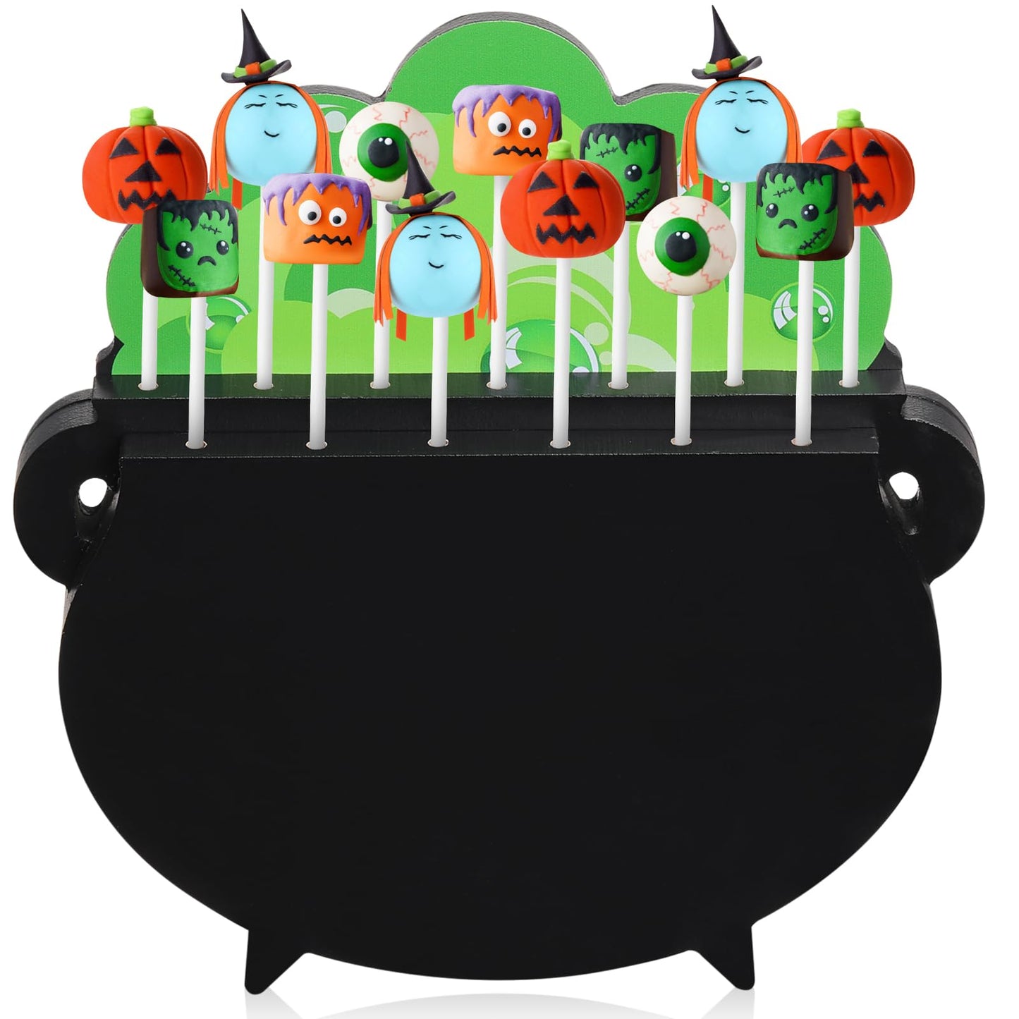 Cinnvoice Halloween Witch Cauldron Lollipop Holder Wooden Witch Cauldron Pot Cake Pop Stand with 13 Holes for Halloween Festival Party Supplies Indoor Outdoor Home Dessert Table Decoration