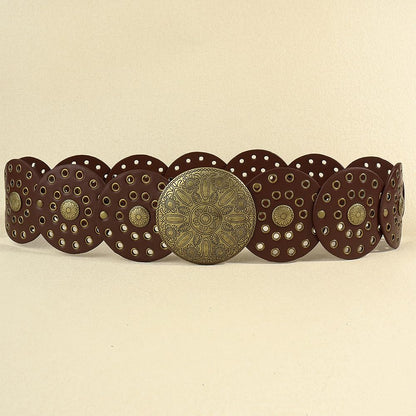 OVOY Womens Wide Western Cowboy Disc Belt Boho Disk Concho Country Waist Belts for Dress