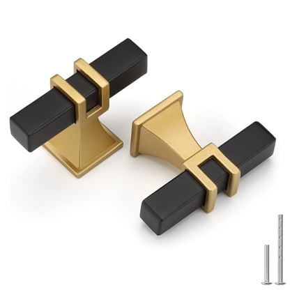 Haliwu 10 Pack Cabinet Knobs, Black&Gold Kitchen Dresser Drawer Handles, T-bar Hardware