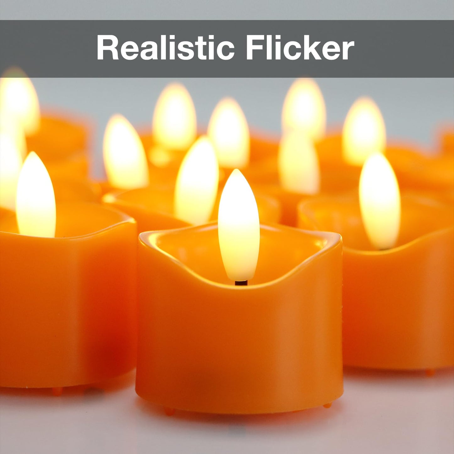 7LinRay 24 Pack Orange Flameless Tealights Candles, Flickering Battery Operated Tea Lights, Realistic Electric Fake LED Votive Candles for Halloween, Pumpkin, Thanksgiving, Christmas Decor