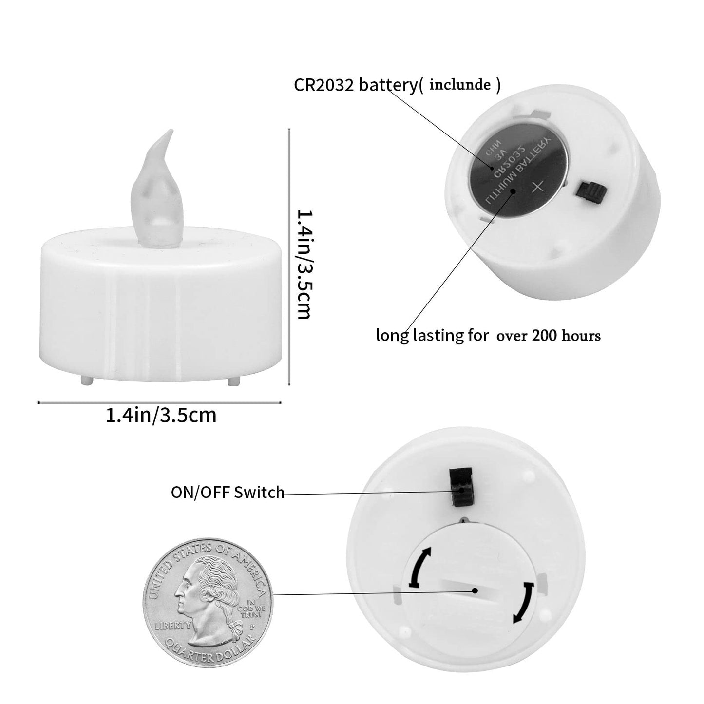JUNPEI 50Pack Battery Tea Lights Candles- LED Tea Lights Realistic Bright Flickering Holiday Gift Operated Flameless LED Tea Light for Seasonal & Festival Celebration Warm Yellow Lamp Battery Powered