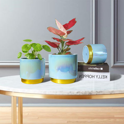 Gepege Ceramic Pots for Plants, Rainbow Pearl Glaze Planter with Drainage Hole, 6.0 inch+5.0 Inch+4.0 Inch. Indoor-Outdoor Large Round Succulent Orchid Flower Pot