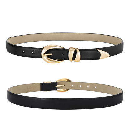 Hihope Womens Black Belt with Gold Buckle Faux Leather Belts for Women Ladies Belts for Jeans Dress Business Casual Outfits