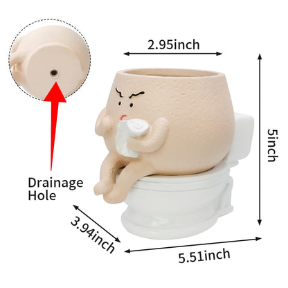 Toparad Face Self Watering Planter Pots Funny Toilet Plant Pot for Indoor Plants, Resin Face Head Flower Pots Quirky Succulent Planters with Drainage Hole, Gift Ideal for Home, Office, Christmas