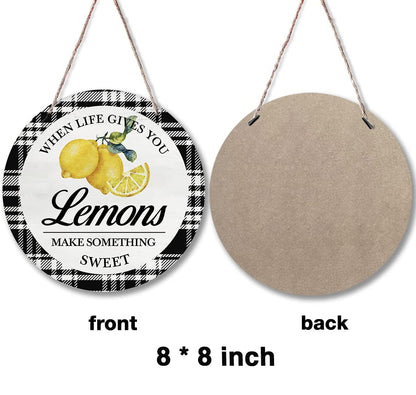 Round Wood Wall Sign Plaque Peach Wreath Sign Summer Peaches Wreath Sign Rustic Farmhouse Porch Kitchen Garden Decor Wooden Hanging 8x8 Inch Housewarming Gifts Home Decor