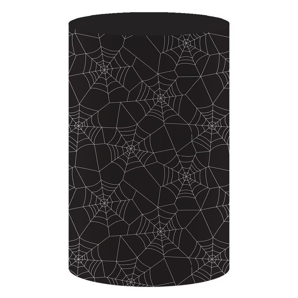 KONPON Halloween Party Cylinder Cover Black Horrible Spider Web Plinth Pedestal Covers for Spooky Ghost Horrible Dress up Parties Photoshoot