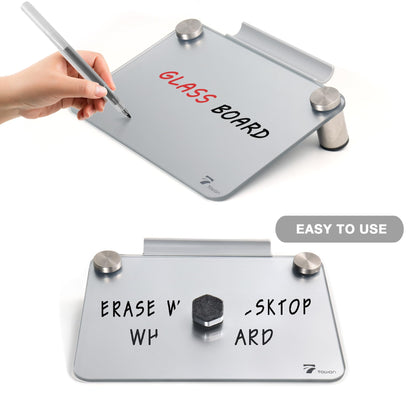 Silver Metallic Glossy Mirror Small Whiteboard with Nail Support, Mini Desktop Glass Whiteboard, Desk White Board Dry Erase with Accessories, Stenography Artifact for Office Homeschooling Décor, 8x6''