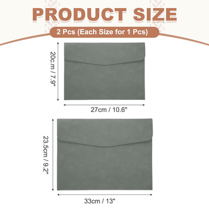 PATIKIL 2Pcs PU Leather File Folders, 13x9 A4 Document Holder Waterproof Envelope Folder with Snap Closure, Portable Portfolio Organizer Case for Paper Receipt, Gray