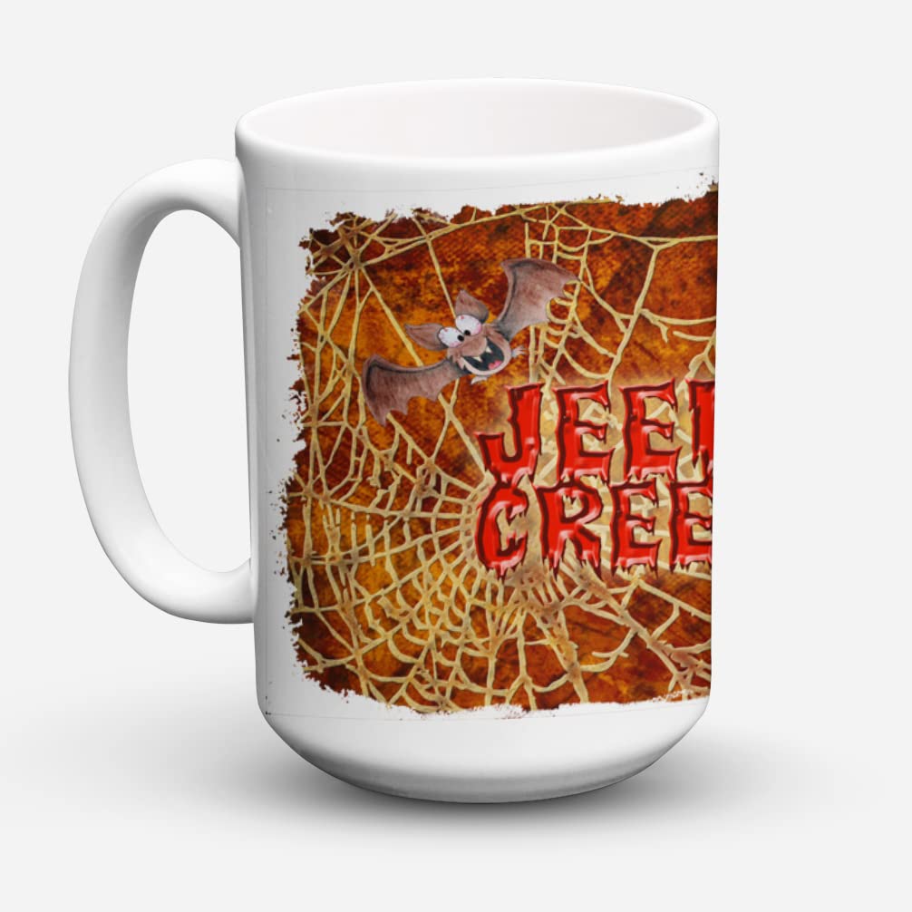 Caroline's Treasures SB3018CM15 Jeepers Creepers with Bat and Spider web Halloween Dishwasher Safe Microwavable Ceramic Coffee Mug 15 ounce, 15 ounce, multicolor