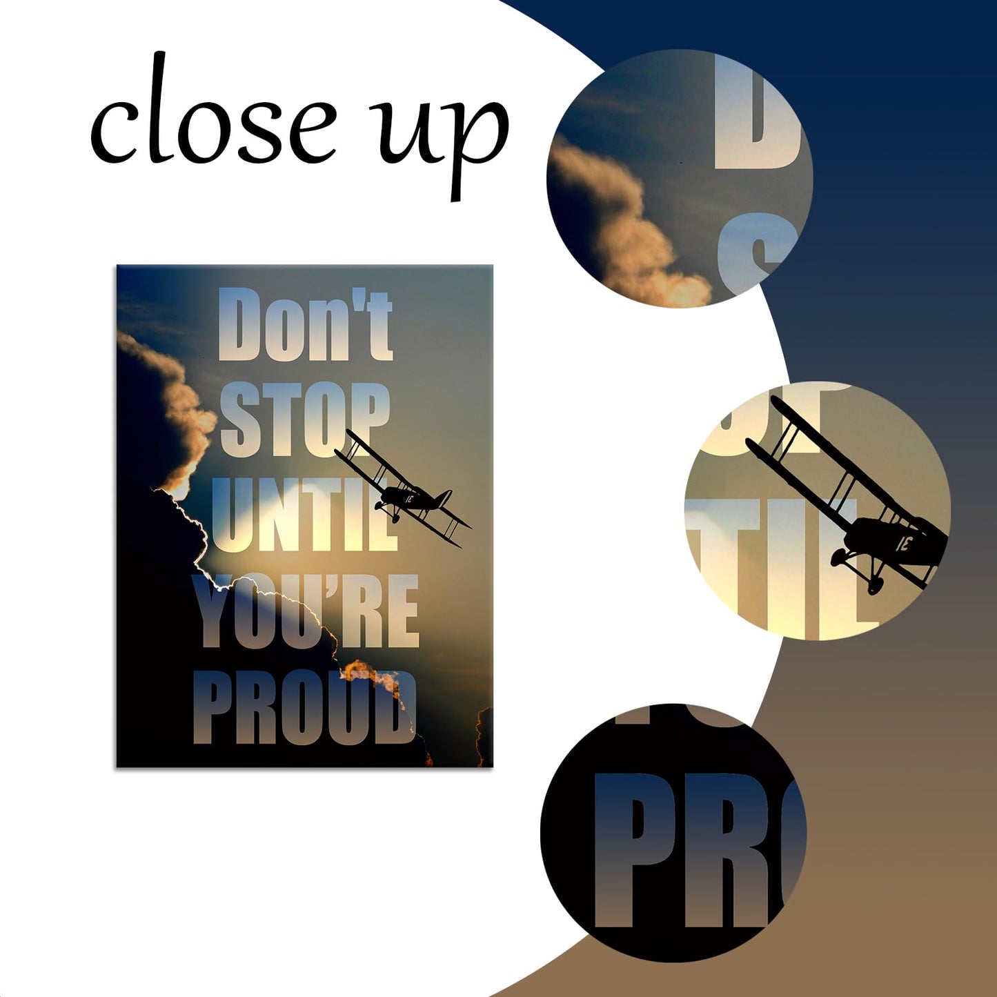 YSPCSUN Inspirational Poster for Office Canvas Wall Art, Don't Stop Until You're Proud Airplane Quote Print for Home Office Dorm Classroom, Single Panel Wall Decor 24x18inch